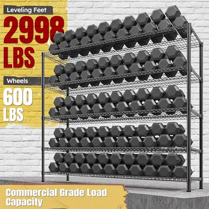 85.7"H 5 Tier Garage Shelving with Wheels&Feet (5-Tier,55.5" W X 85.7" H X 24.2" D)