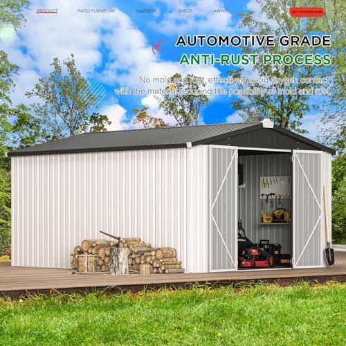 10' x 14' Waterproof Metal Outdoor Storage Shed (WHITE / 10x14)