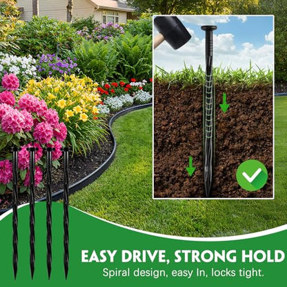 100PCS 8 Inch Plastic Landscape Edging Stakes (100 pack / black)