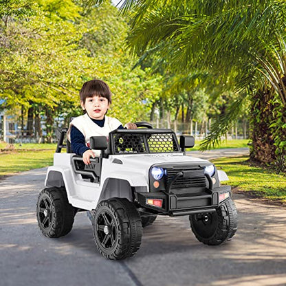 Ride on Car 12V Battery Powered Truck Vehicle with Remote Control (White / 39" x 26" x 26")