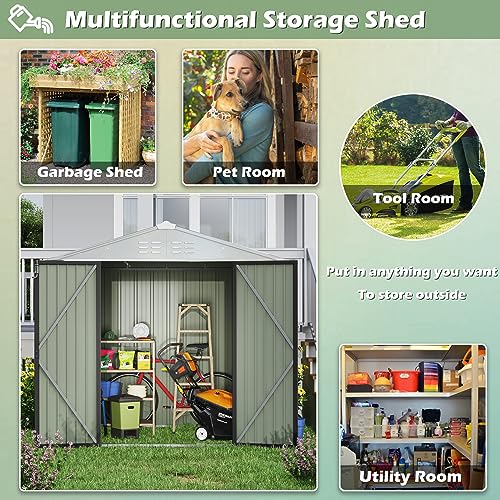 8x6 FT Outdoor Storage Shed (Gray / 8x6 FT)