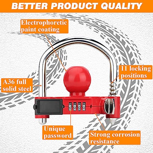 1 Pack Universal Hitch Lock with Combination Lock (Red)