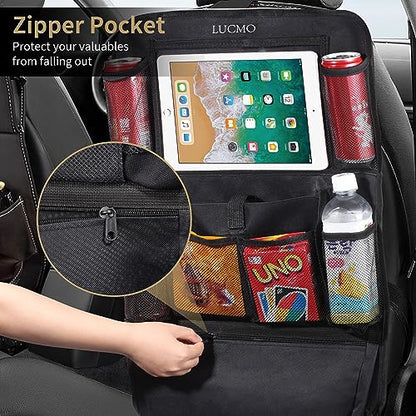 Car Backseat Organizer with Touch Screen Tablet Holder (Black-1 / 2 Pack)