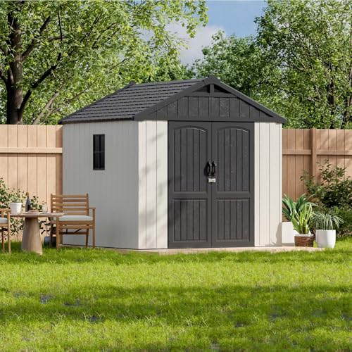 8x8 FT Resin Outdoor Storage Shed with Floor (Beige / 8x8 FT)