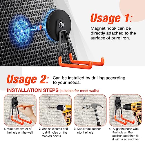 4PCS Large Strong Magnetic Hooks For Hanging Heavy Duty (3.5in Magnet-4 Pack Larger L Hooks-Orange)