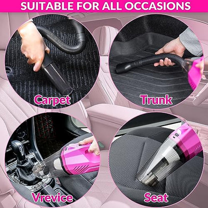 Car Cleaning Kit with High Power Car Vacuum Detailing Kit (Pink)
