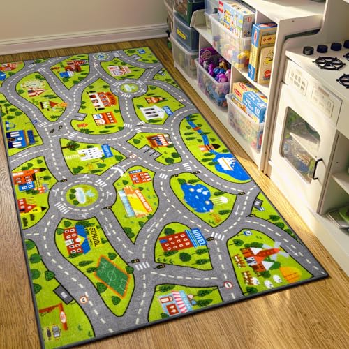 Kids Rug Play Mat (2'8" x 5' / Green City1)