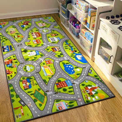 Kids Rug Play Mat (2'8" x 5' / Green City1)
