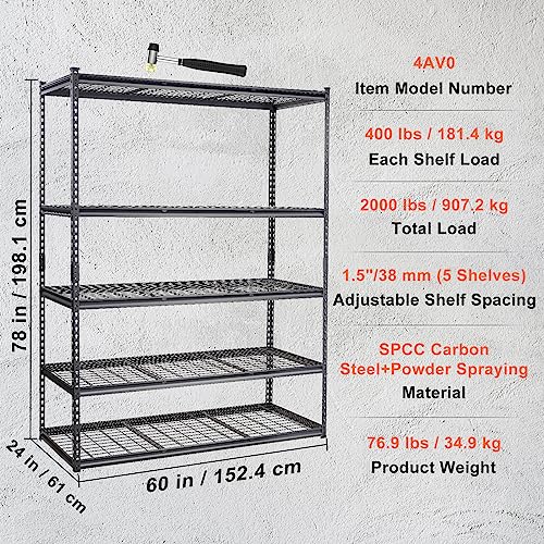 Storage Shelving Unit 5 (Black / 60" L x 24" W x 78" H)