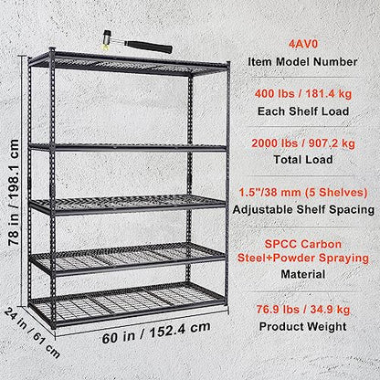 Storage Shelving Unit 5 (Black / 60" L x 24" W x 78" H)