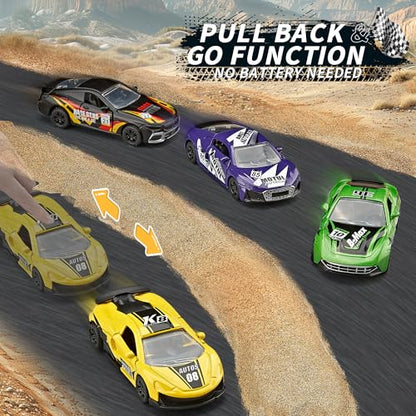 Die Cast Metal Toy Cars Open Doors Pull Back Cars 4 Pack (Racing Sports Car)