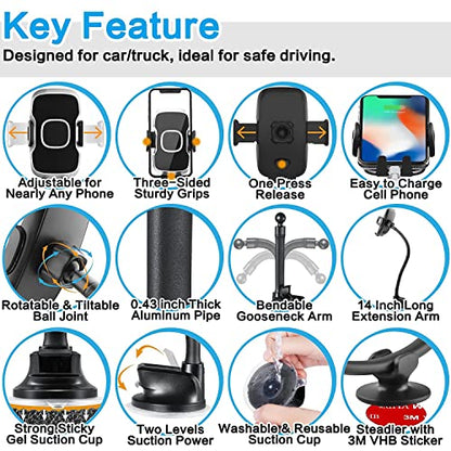 Solid Car Truck Phone Mount Holder with 14 (Black Mirror Surface with Silver Ring)