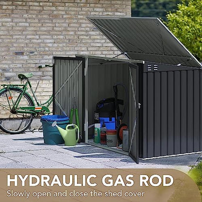 Outdoor Storage Shed 5.8 x 3.3 FT Metal Trash Shed Waterproof Outside Storage with Lid Chain Hydraulic Gas Rod for Trash Can Weeding Tools (Black / 5.8x3.3 FT)