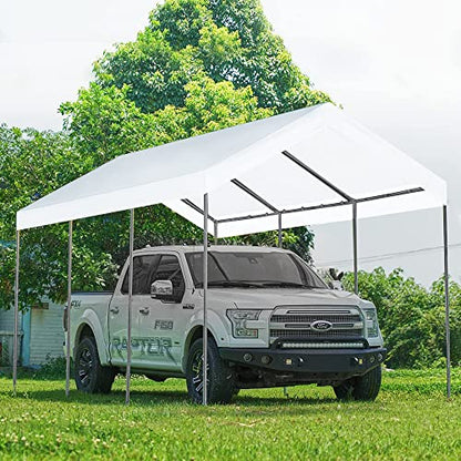 Rutile 12'x20' Carport Replacement Top Canopy Cover for Car Garage Shelter Tent Party Tent with Ball Bungees White (White)