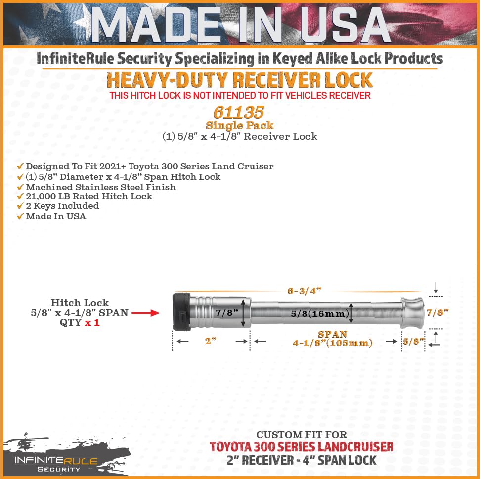 61135 Receiver Lock for 2021+ Toyota 300 Series Land Cruiser (Fits: Toyota 300 Series Land Cruiser Receiver / 1PK (1) Receiver Lock)