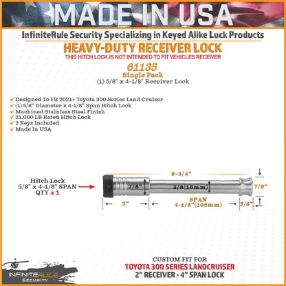 61135 Receiver Lock for 2021+ Toyota 300 Series Land Cruiser (Fits: Toyota 300 Series Land Cruiser Receiver / 1PK (1) Receiver Lock)