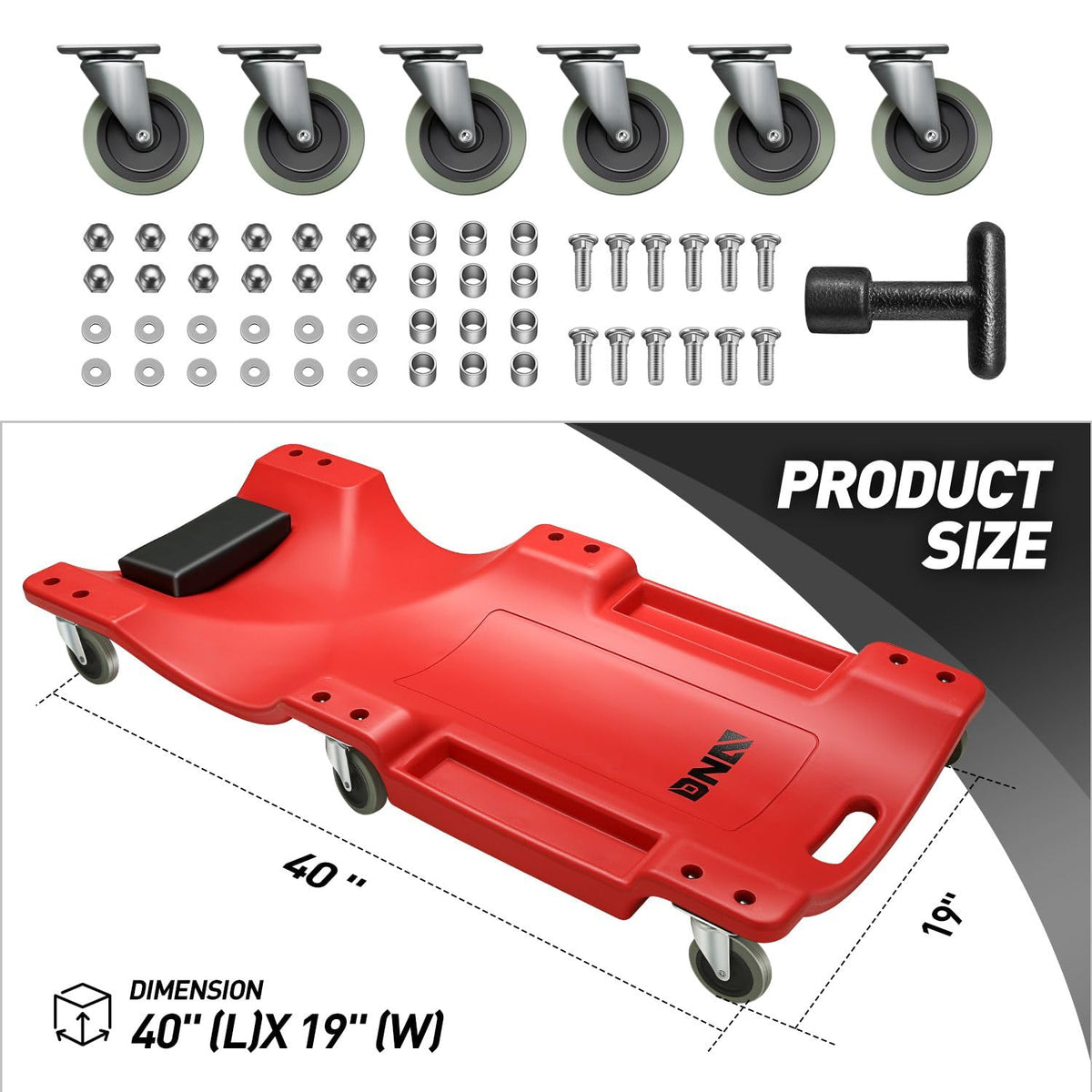 40 Inch Mechanic Creeper (40"-RED / Green Wheel 40 Inches)