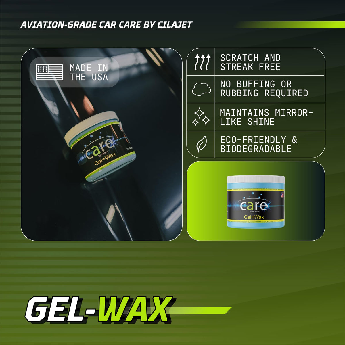 Care Gel-Wax, Car Wax for Shiny Finish, Reduces Water Spot, Durable, Effective on Various Surfaces, 26 Oz