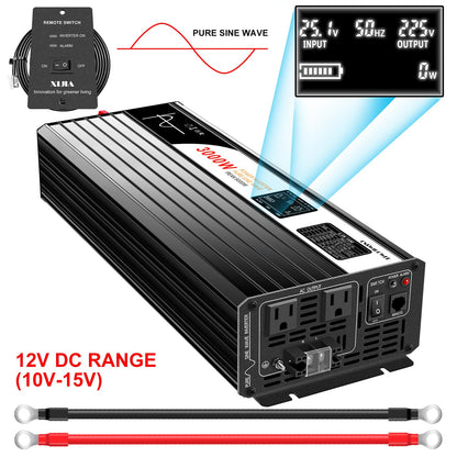 3000W Pure Sine Wave Inverter 12V DC to 120V AC Converter for Home (12V 3000W Bluetooth)