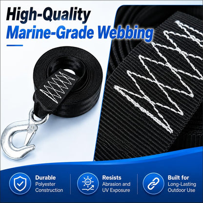 Boat Trailer Winch Strap with Hook 2" x 20' (2in x 20ft with hook-10,000lb / Black)