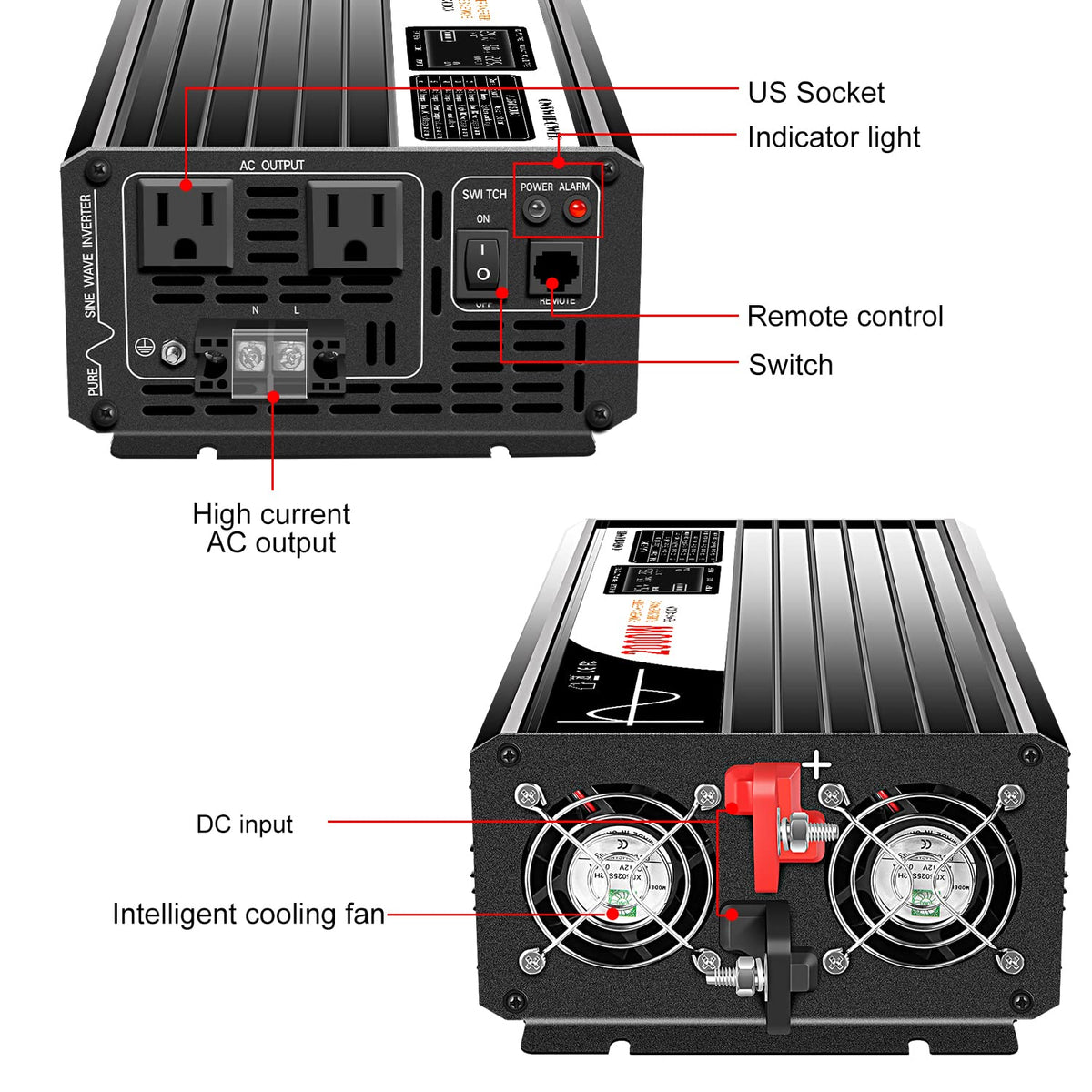 2000W Pure Sine Wave Inverter (DC48V (Range 40V-60V) 2000W)
