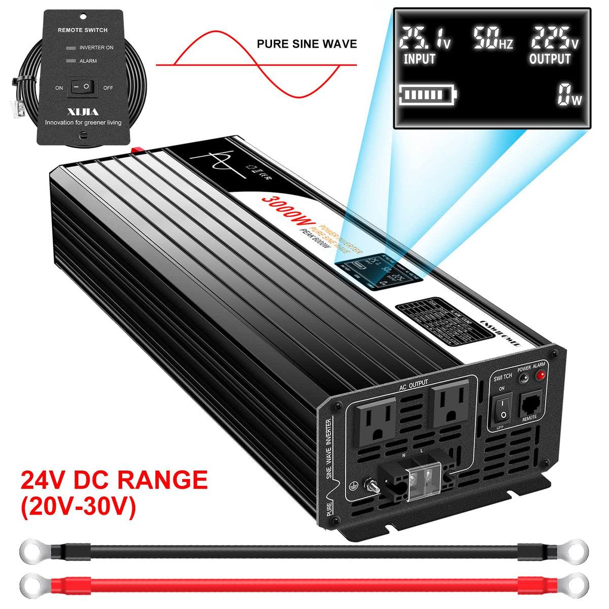 3000W Pure Sine Wave Inverter 24V DC to 120V AC Converter for Home (DC24V (Range 20V-30V) 3000W)