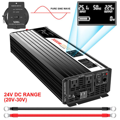 3000W Pure Sine Wave Inverter 24V DC to 120V AC Converter for Home (DC24V (Range 20V-30V) 3000W)