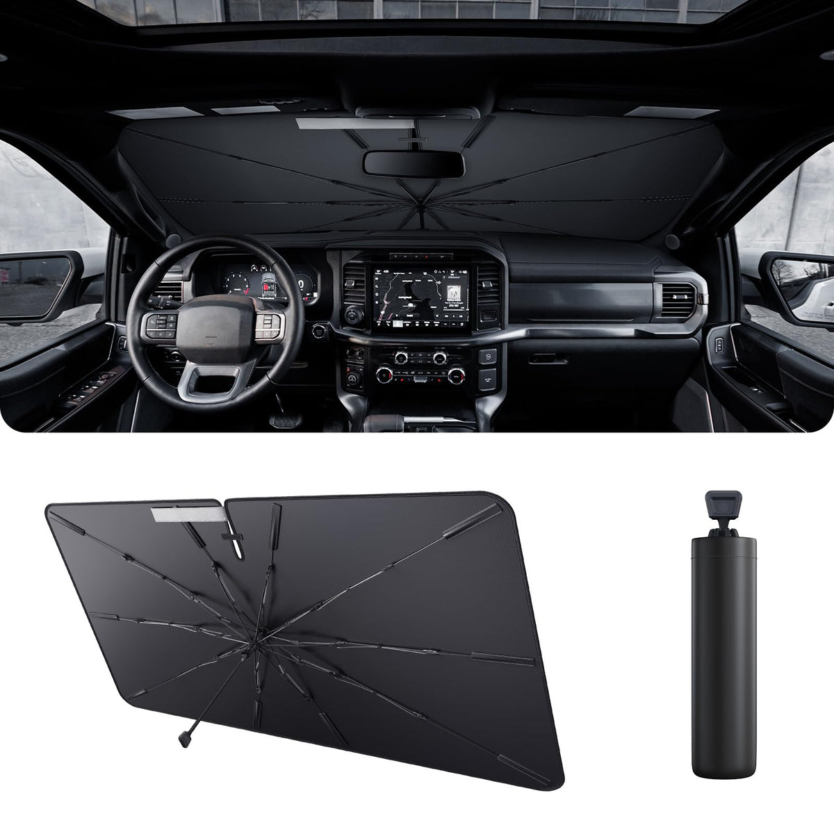 2025 Upgrade Car Windshield Sun Shade Windshield Sunshade Umbrella [Star Fabric] Protect Car from Sun Rays&Heat Damage Keeps Vehicle Cool (M2)