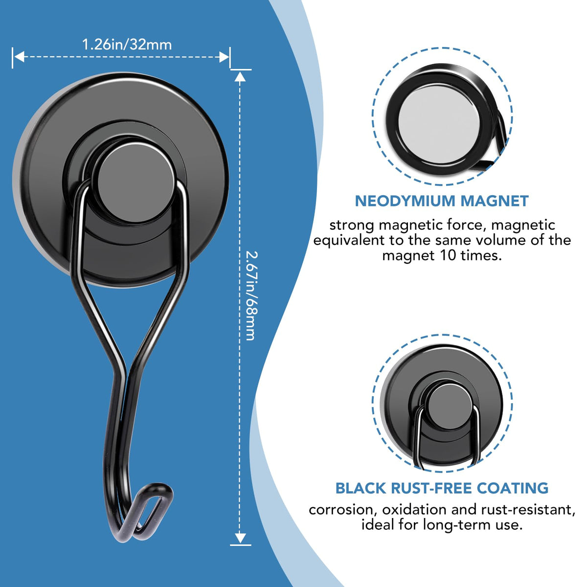 Magnetic Hooks (Black / 1.26in-curvel)