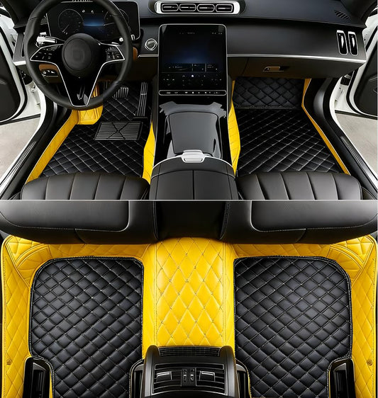 Custom All Weather Protection Leather Car Floor Mats for Cars Sedan SUV Sports Car Waterproof Floor Mat (Black Yellow)
