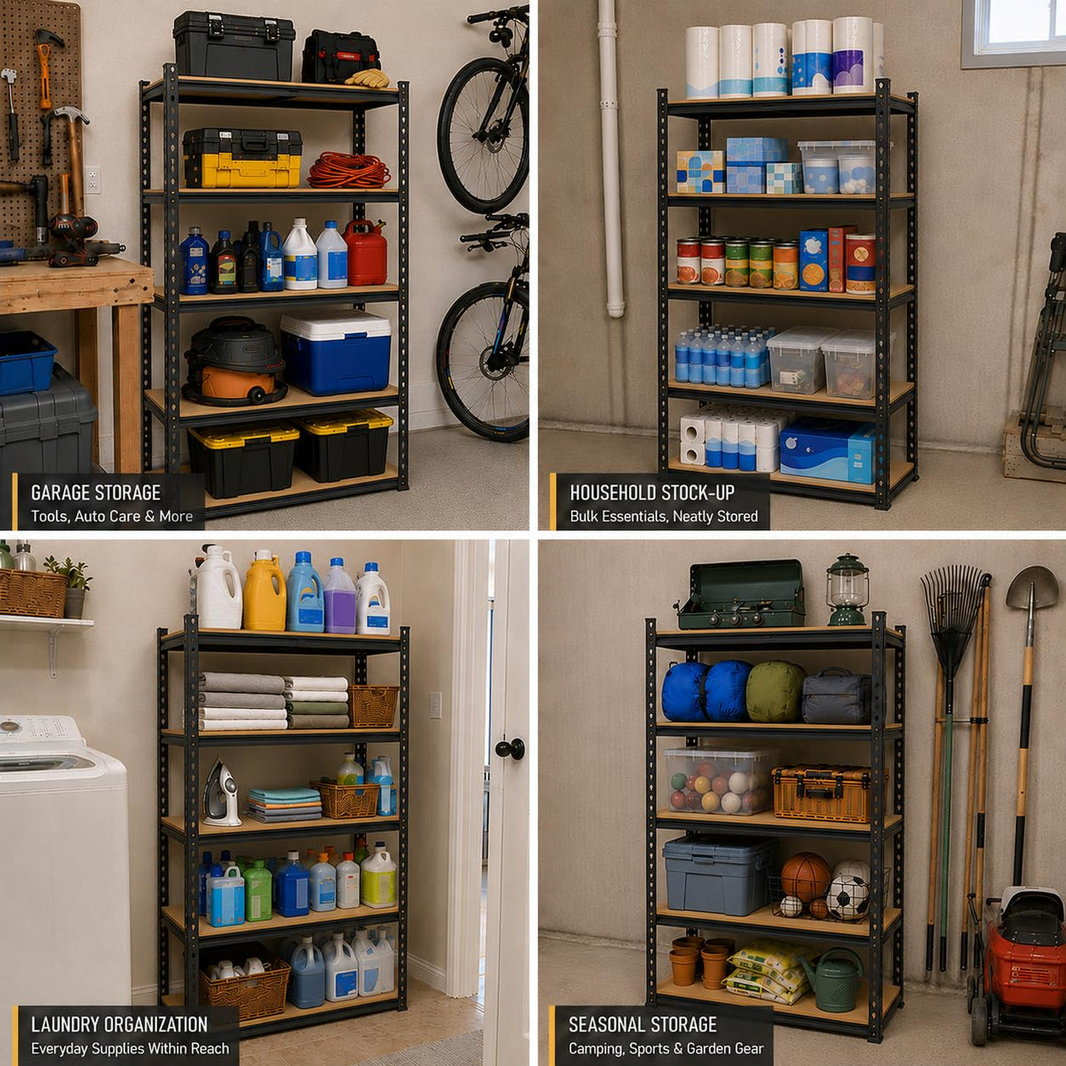 2400 Lbs Garage Shelving for Basement (Black)