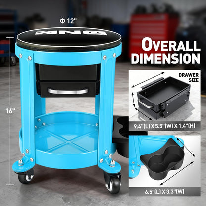 Round Mechanics Roller Seat Creeper Stool with Padded Cushion (Blue)