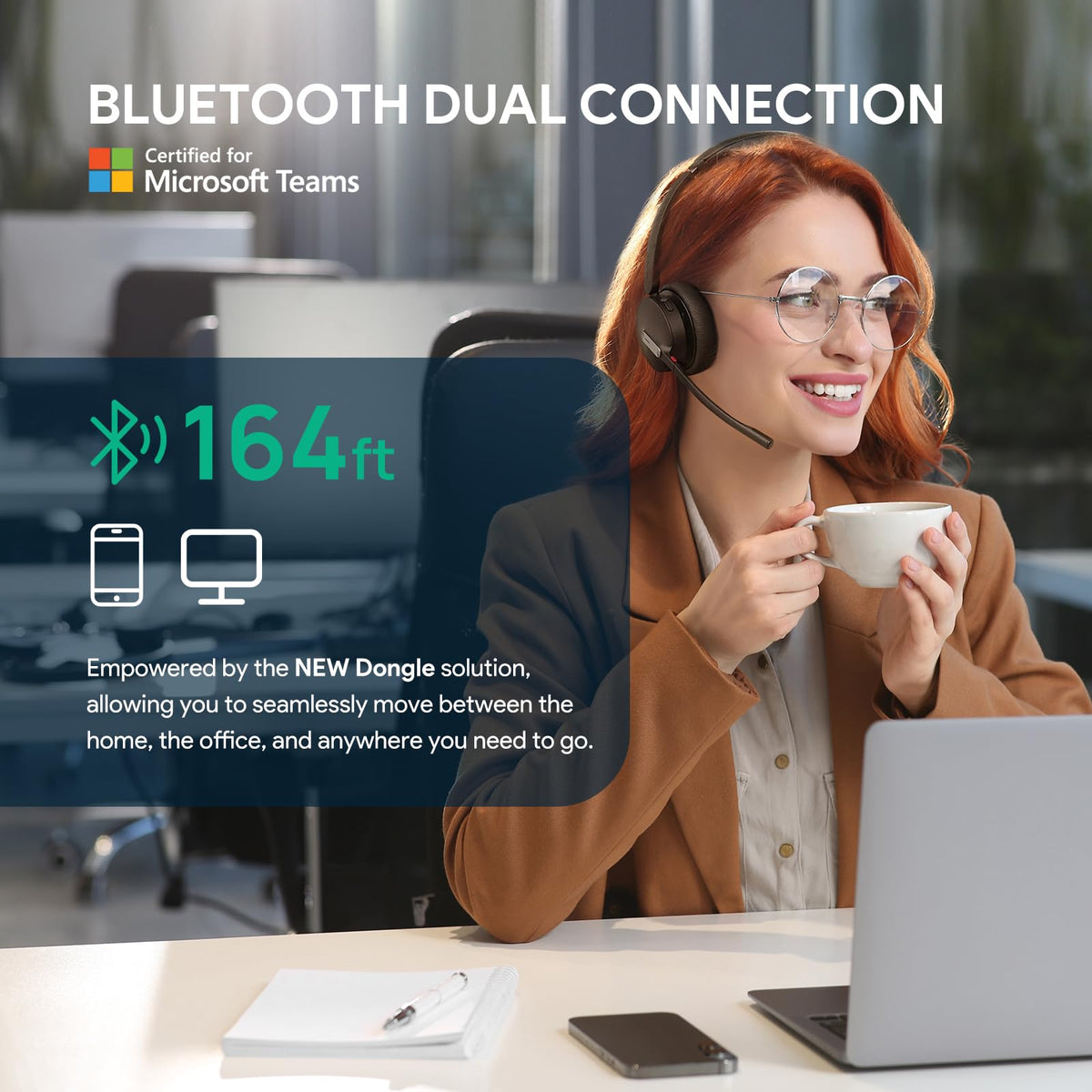 BH70 UC Wireless Bluetooth Headset with AI Microphone Flip (Black (UC) / Dual (USB-C to A))