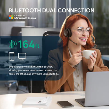 BH70 Mono Bluetooth Teams Headset with AI Mic for Work from Home PC (Black (Teams) / Mono (USB-C to A))