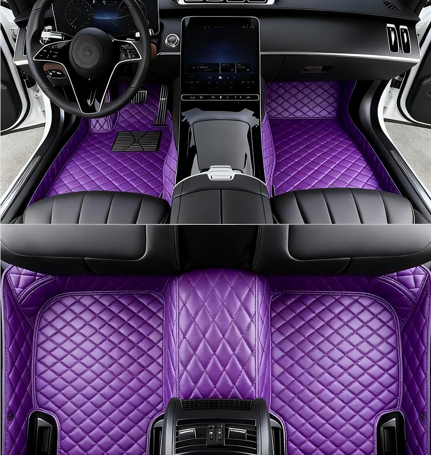 Custom All Weather Protection Leather Car Floor Mats for Cars Sedan SUV Sports Car Waterproof Floor Mat (Purple)