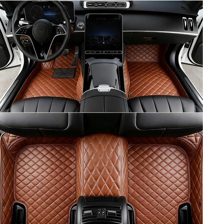 Custom All Weather Protection Leather Car Floor Mats for Cars Sedan SUV Sports Car Waterproof Floor Mat (Light Brown)