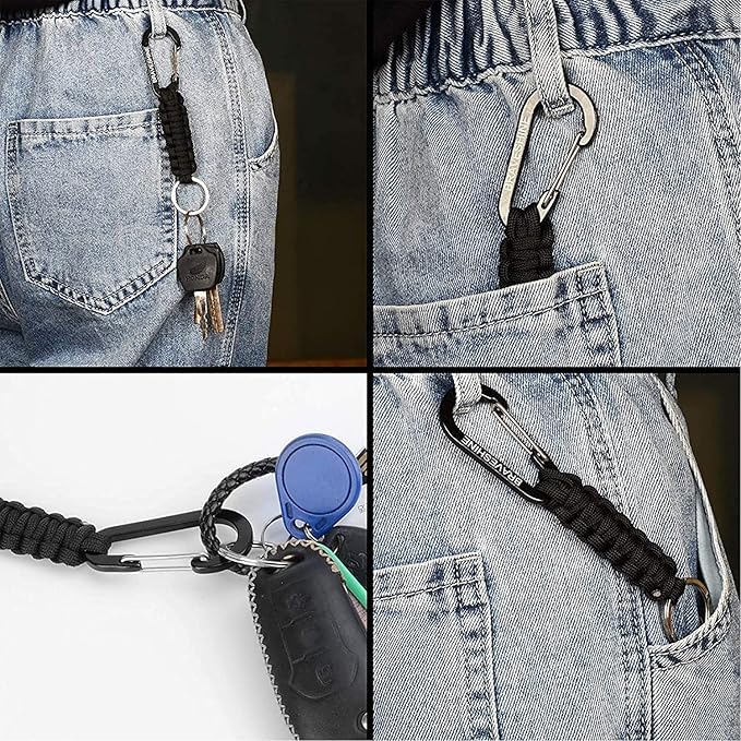 Carabiner Keychain Hook with Paracord Strap (1 Black 1 Green)