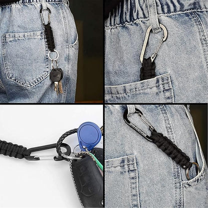 Carabiner Keychain Hook with Paracord Strap (1 Black 1 Green)