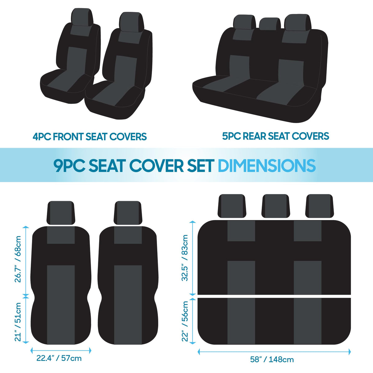 PolyPro Car Seat Covers Full Set in Light Beige on Black (Light Beige)