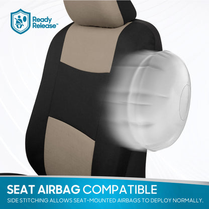 PolyPro Car Seat Covers Full Set in Light Beige on Black (Light Beige)