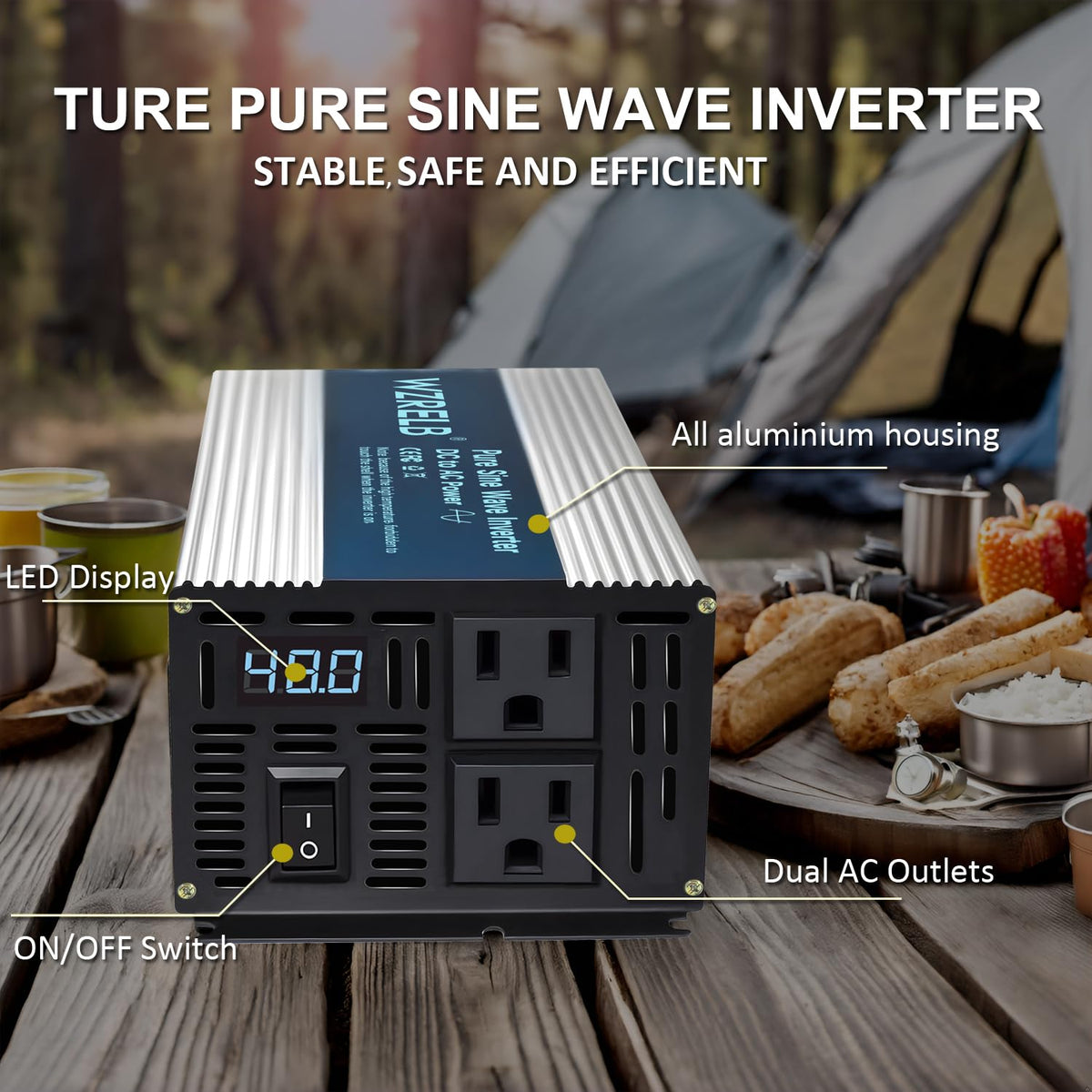 800W Pure Sine Wave Inverter 12V DC to 110V 120V AC Power Converter with LED Display