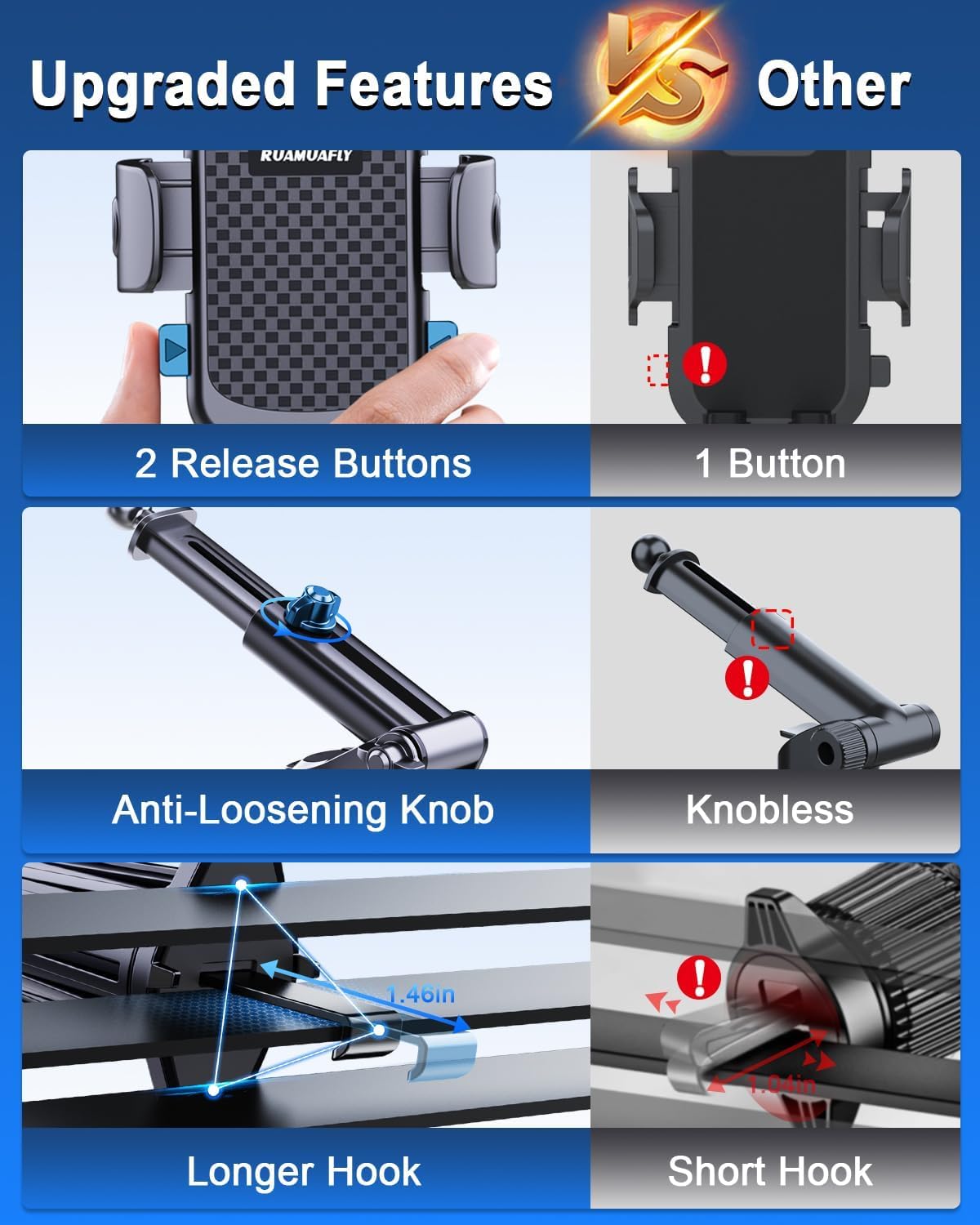 2026 NEW] Car Phone Holder [Upgraded Strongest Suction & Clip] Cell Phone Mount for Dashboard Windshield Vent