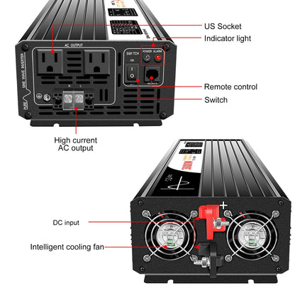 3000W Pure Sine Wave Inverter 24V DC to 120V AC Converter for Home (DC24V (Range 20V-30V) 3000W)