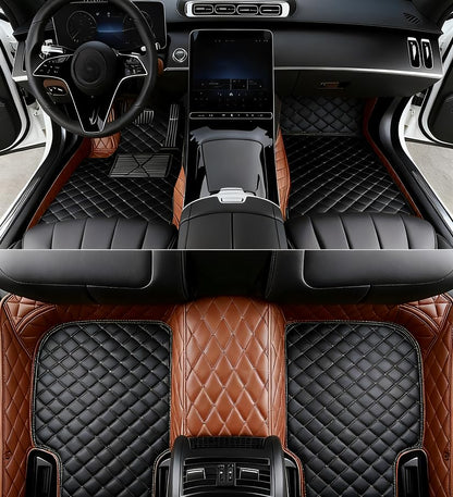 Custom All Weather Protection Leather Car Floor Mats for Cars Sedan SUV Sports Car Waterproof Floor Mat (Black brown)