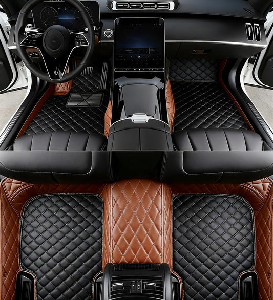 Custom All Weather Protection Leather Car Floor Mats for Cars Sedan SUV Sports Car Waterproof Floor Mat (Black brown)