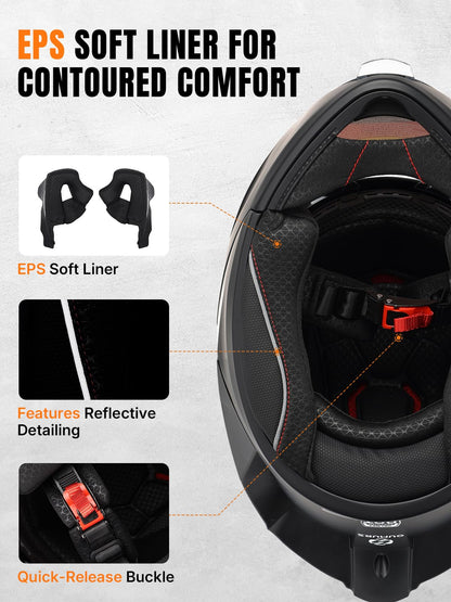 Modular Motorcycle Helmet DOT Certified Full Face Helmet Flip up Street Motorcycle Helmets for Unisex Adult Matte Black Full Face Motorcycle Helmet (Flat Black / Medium)