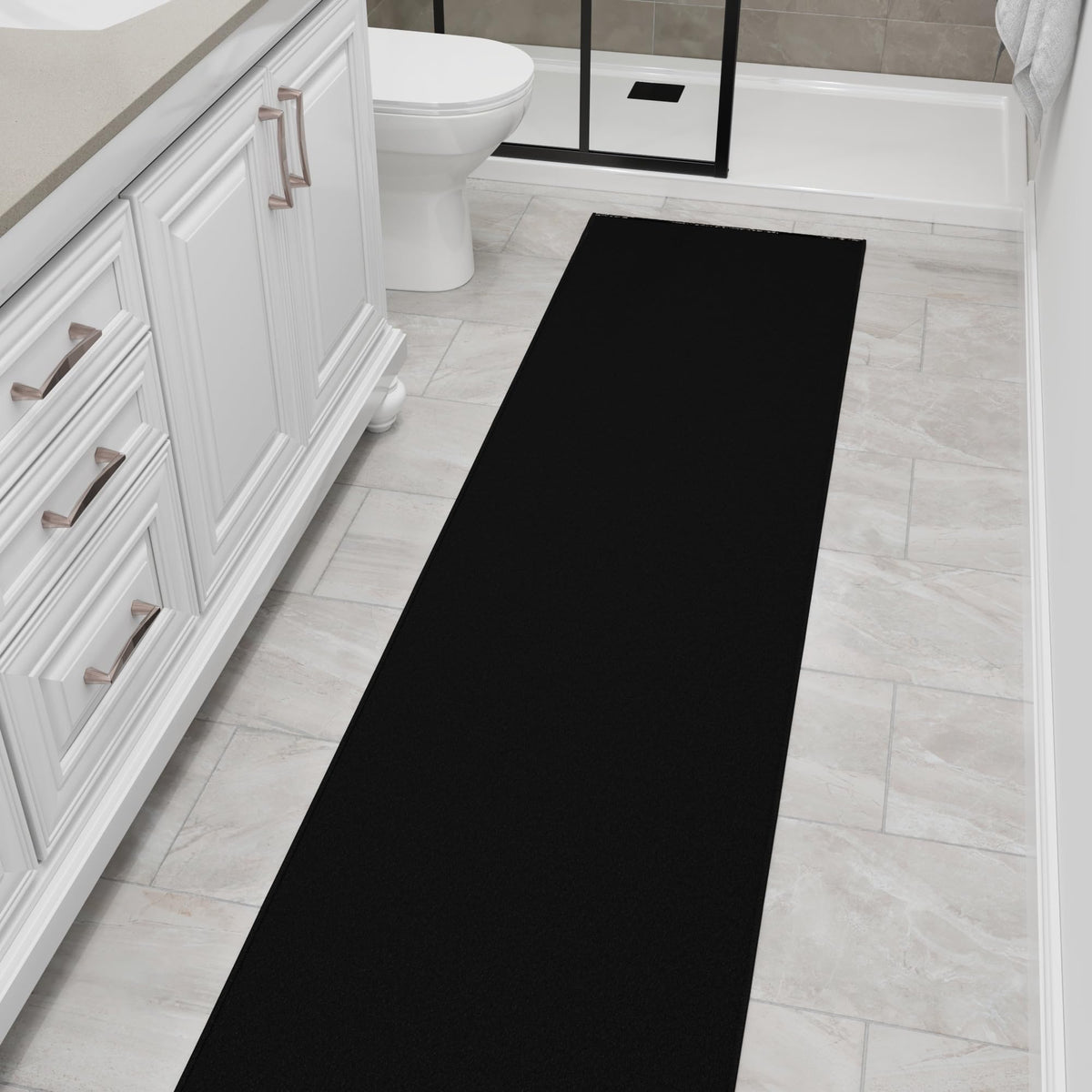 2x43 Extra Long Hallway Runner Rug (Solid Black)