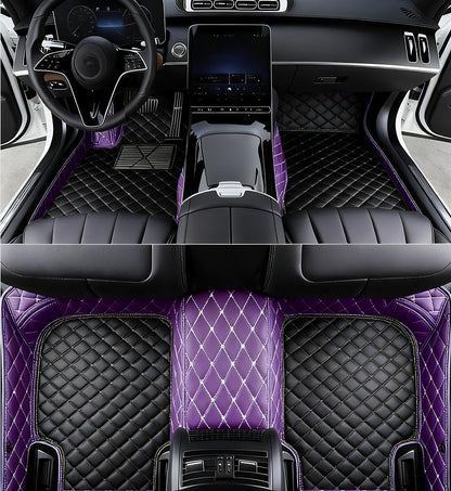 Custom All Weather Protection Leather Car Floor Mats for Cars Sedan SUV Sports Car Waterproof Floor Mat (Black+purple)