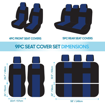 PolyPro Car Seat Covers Full Set in Blue on Black (Blue)