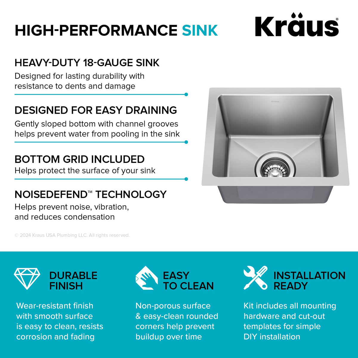 Fairlane 15 inch Undermount Single Bowl 18 (15 Inch / Single Bowl — Undermount)